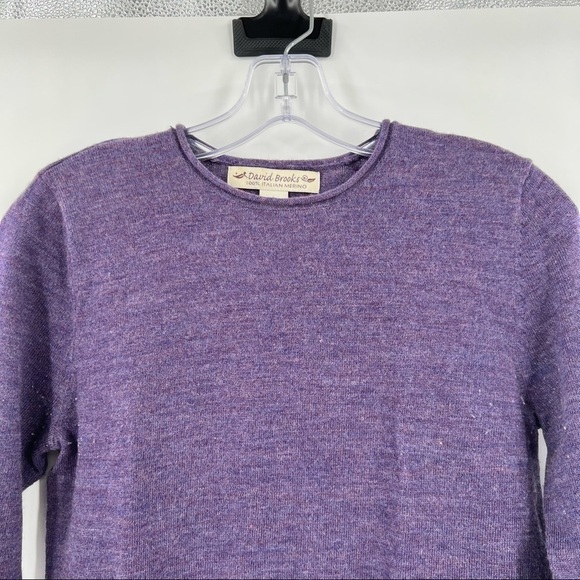 David Brooks 100% Italian Merino Wool Pullover Sweater Knitted Crewneck Purple S - Picture 2 of 9